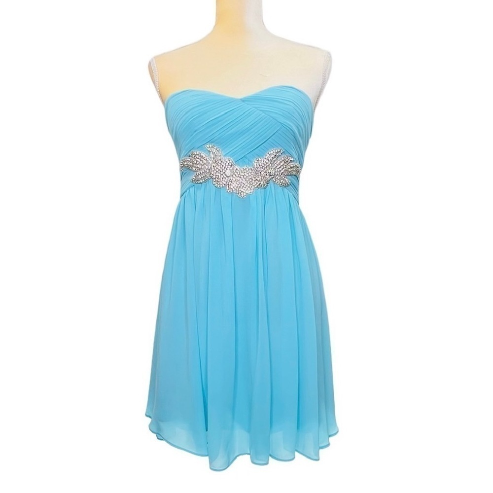 GB Gianni Bini Dress Small Blue Strapless Sweetheart Neckline Rhinestone New NWT